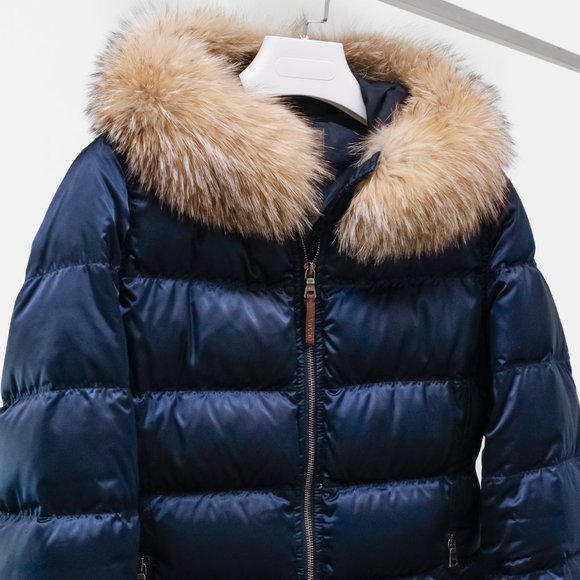 Prada Navy Puffer Jacket with Fur Trim - Picture 3 of 15